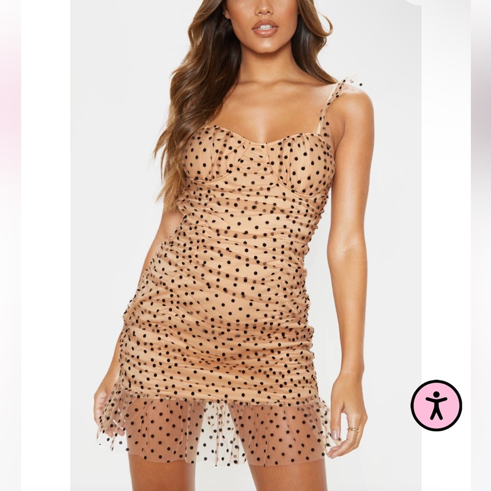 Nude Polka Dot Mesh Frill Bodycon Dress size 4 new with tags